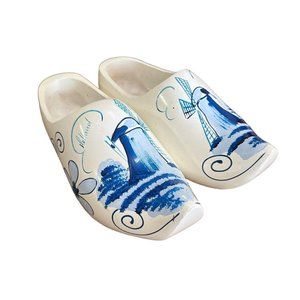 Dutch Wooden Clogs White Blue Windmill Handpainted Holland US 8 Schuitemaker